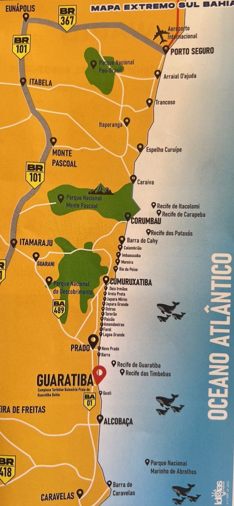 Mapa do Extremo Sul da Bahia - Destinos e Atrações